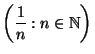 $\displaystyle \left(\frac{1}{n} : n \in \N \right)$